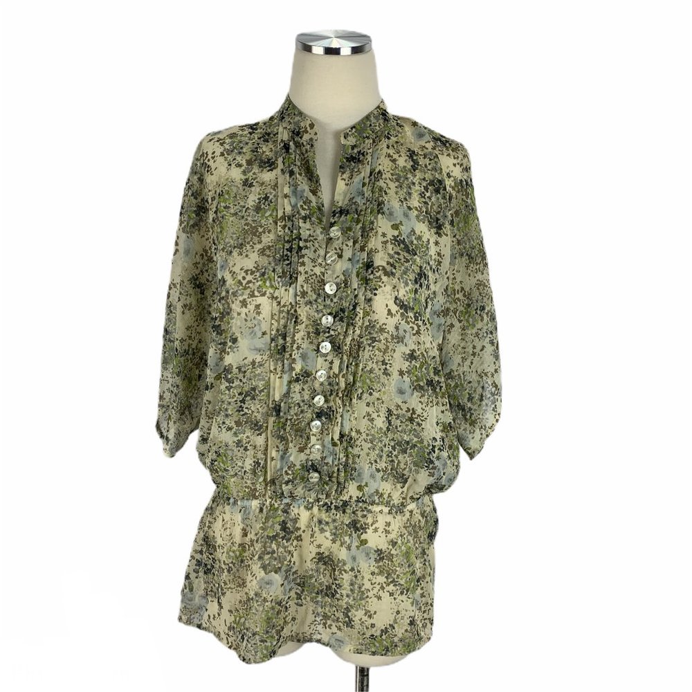 Apt. 9 Medium Ivory Sheer Blouse Romantic Navy